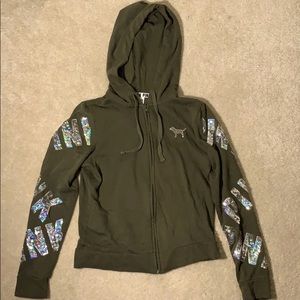 Army Green PINK Sweatshirt With Glitter Sequence